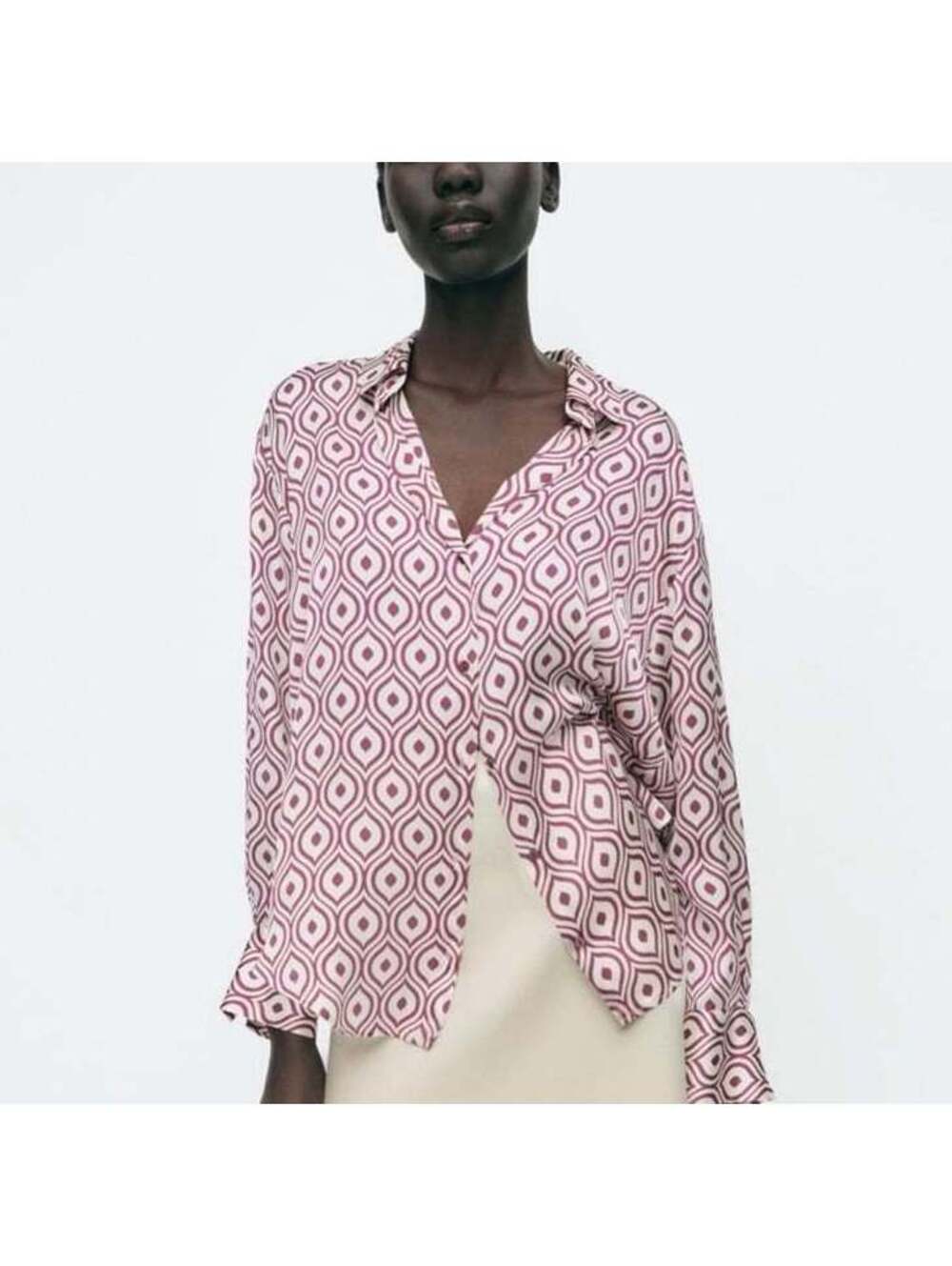 Zara satin pink geometric design blouse